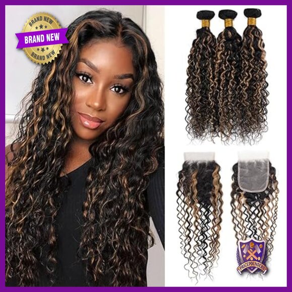 Human Hair Extensions 3 Bundles with HD Lace Closure Water Wave Curly main image 6